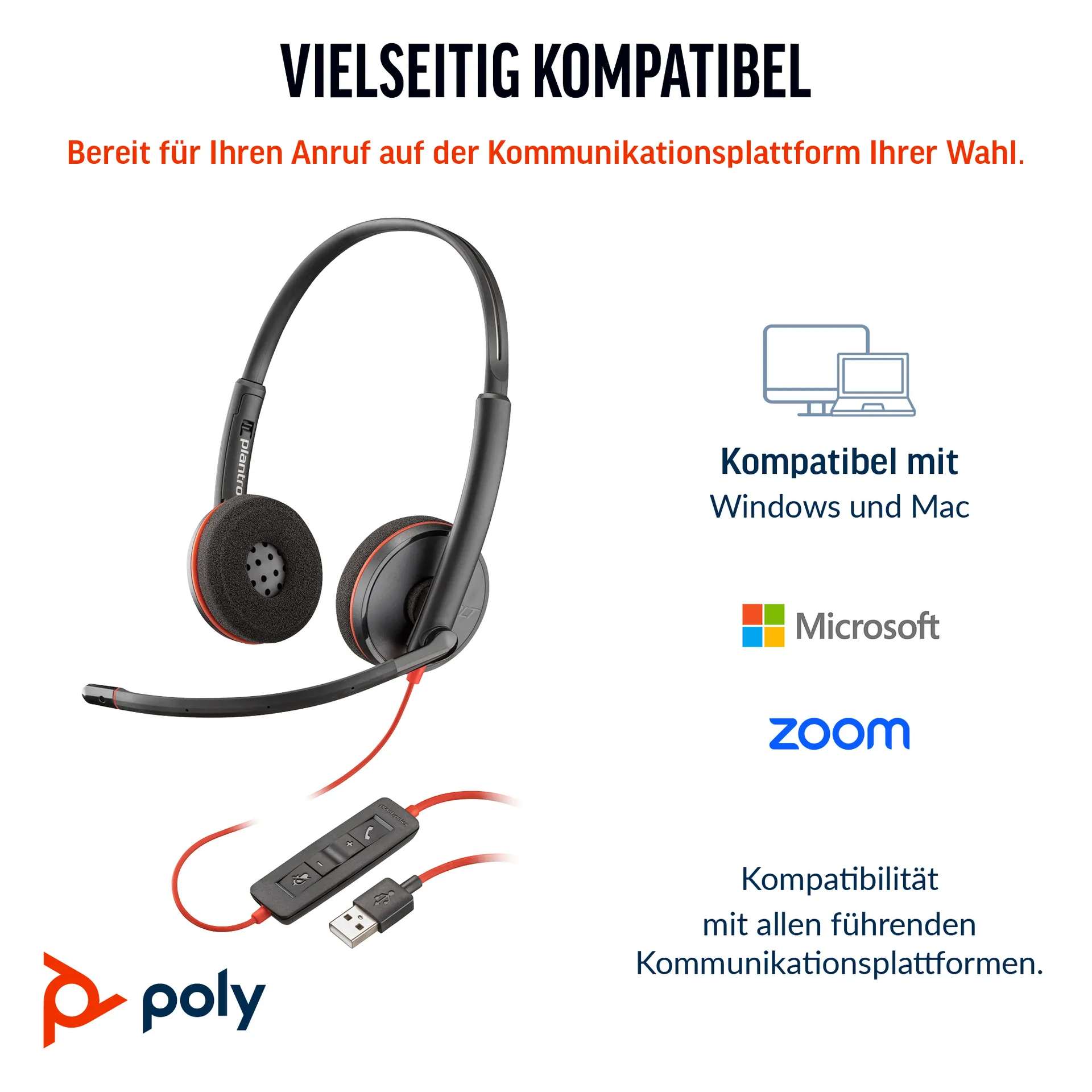 HP Poly Blackwire 3220 Stereo USB-C-Headset +USB-C/A Adapter (Packungseinheit) – Bild 4