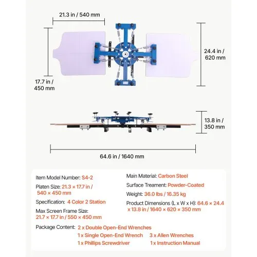 VEVOR Siebdruckmaschine 4-Farben 2-Stationen-Siebdruckpresse 540x450 mm, 360° Drehbar Präzise Positionierung Pulverbeschichteter Kohlenstoffstahl für T-Shirt-DIY, Heim- & Gewerbekunden – Bild 6
