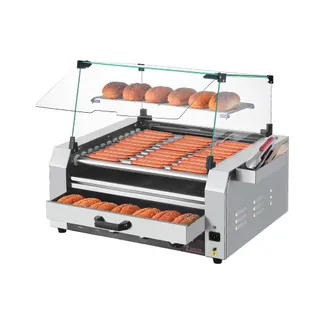 VEVOR Hot Dog Grill Maschine 30 Hot dogs 11 Rollen Edelstahl, 2400 W, Elektrogrill mit Brötchenwärmer & Abdeckung (Glas + PC) & 3 Temperaturregler & seitlicher Aufbewahrungsbox & Ölauffangschale VEVOR Hot Dog Grill Maschine 30 Hot dogs 11 Rollen Edelstahl, 2400 W, Elektrogrill mit Brötchenwärmer & Abdeckung (Glas + PC) & 3 Temperaturregler & seitlicher Aufbewahrungsbox & Ölauffangschale
