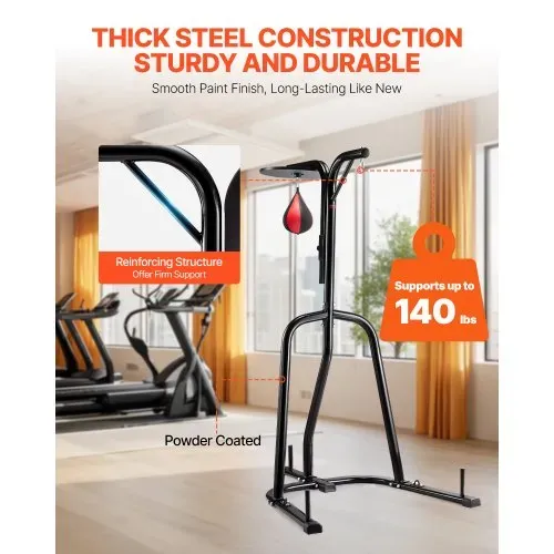 VEVOR 2 in 1 Boxsackständer Trainingsgerät Sandsackgestell aus Stahl, höhenverstellbare Boxsackhalterung (65 kg belastbar), Fitnessgerät Standboxtrainer für Fitness-Studio Boxing Schwarz – Bild 3