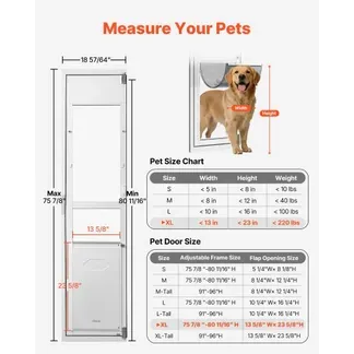 VEVOR Hundeklappe für Glasschiebetür, Hundetür Höhenverstellbar von 1927 bis 2049 mm, Rahmen aus Aluminiumlegierung mit Klappe & Schloss, für Extra Große Hunde, 180° schwenkbare Haustiertür, XL VEVOR Hundeklappe für Glasschiebetür, Hundetür Höhenverstellbar von 1927 bis 2049 mm, Rahmen aus Aluminiumlegierung mit Klappe & Schloss, für Extra Große Hunde, 180° schwenkbare Haustiertür, XL