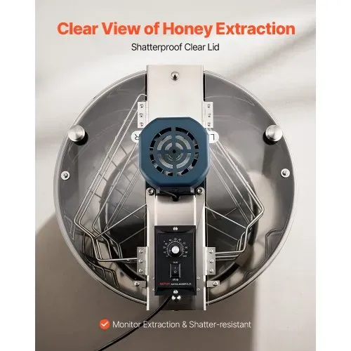 VEVOR Elektrische Honigschleuder, 3-Rahmen-Tangentialschleuder mit transparentem Deckel, 140 W Honigextractor aus Edelstahl, höhenverstellbar, Wabenextraktionsgerät für die Bienenzucht – Bild 5