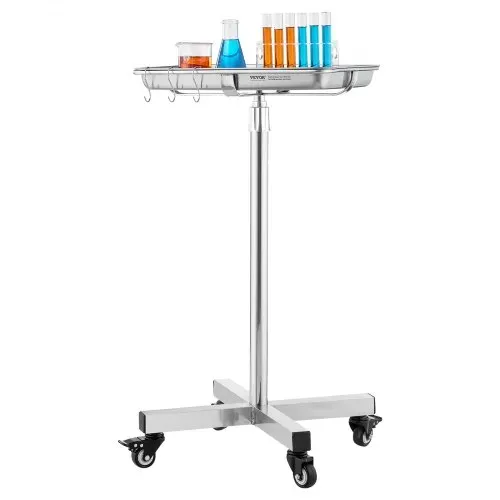 VEVOR Laborwagen Servierwagen Edelstahl mit abnehmbaren Tabletts aus Edelstahl Tragkraft bis 16 kg, einstellbare Höhe 64-101cm, medizinisches Tablett für Spa Salon Klinik Körperpflege Silber – Bild 10
