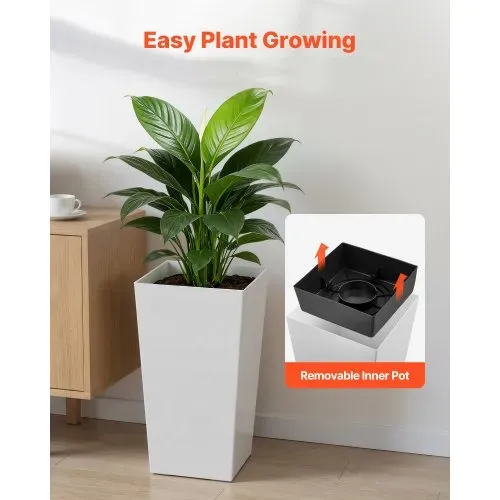 VEVOR Pflanztopf 300x300x550 mm 2er-Set, Blumentopf, Blumenkübel, PP-Pflanzgefäß, Planzkübel, Pflanzkasten mit Innentopf, Geeignet für Zimmer- & Gartenpflanzen, weiß – Bild 4