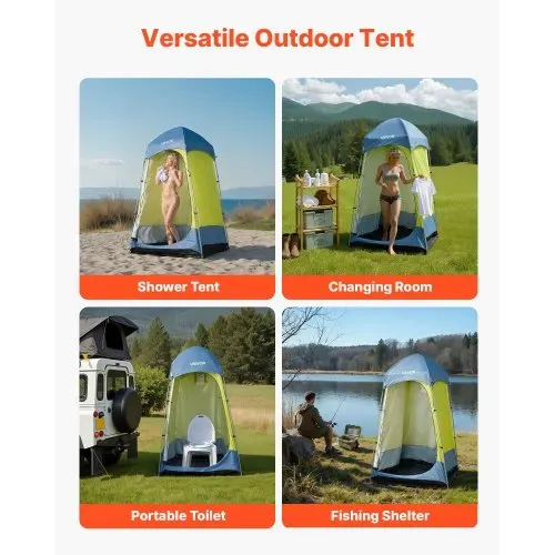 VEVOR Duschzelt mit 1 Raum, Toilettenzelt (1397x1397x2184 mm) Umkleidezelt inkl. Heringen & Seilen & Tragetasche & Stahlstange, aus 200D Oxford-Gewebe für Camping Strand Angeln Grün – Bild 5