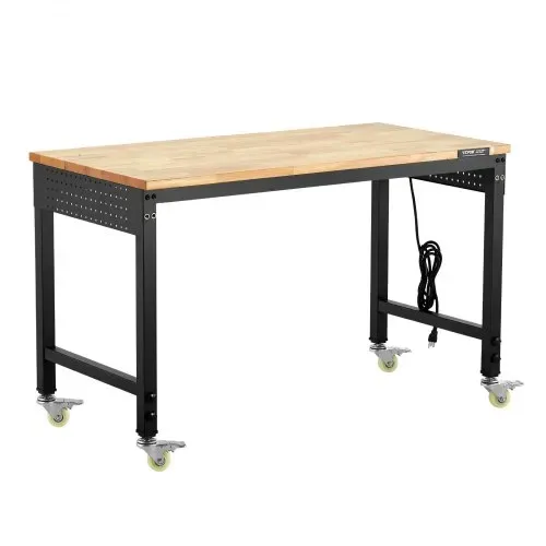 VEVOR Werkbank 1220x610x711-1003mm, 907 Tragkraft, Werkbank mit Steckdose, Rädern und Stecktafel, robuster Arbeitstisch mit Eichenholzplatte für Garage, Werkstatt, Büro und Zuhause – Bild 9