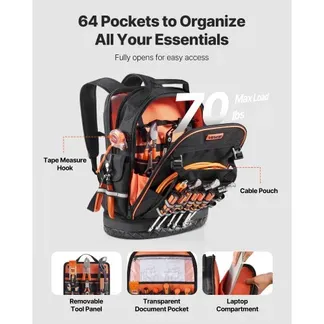 VEVOR Werkzeugrucksack, 64 Taschen, Werkzeug-Aufbewahrungs-Organizer, Backpack mit Laptopfach & geformtem Boden, Baustellenrucksack für Elektriker, Reparaturarbeiter & Heizungstechniker VEVOR Werkzeugrucksack, 64 Taschen, Werkzeug-Aufbewahrungs-Organizer, Backpack mit Laptopfach & geformtem Boden, Baustellenrucksack für Elektriker, Reparaturarbeiter & Heizungstechniker