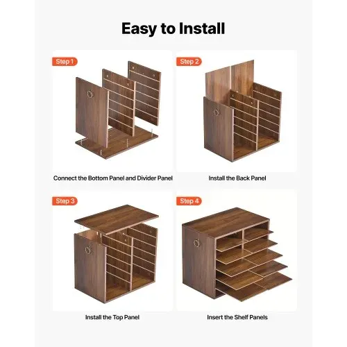 VEVOR Dokumentenablage Holz Schreibtisch Organizer mit 12 Fächern Braun, Ablagefach für Standard-A4-Dokumente Akten & Papiere, mit Verstellbaren Einlegböden für Büro, Zuhause & Klassenzimmer, MDF – Bild 5