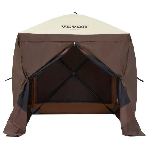 VEVOR Pop-Up-Pavillonzelt, Pop-Up-Zelt mit 4-seitigem Baldachin, Sonnenschutz mit 4 abnehmbaren Sichtschutz-Windtüchern und Netzfenstern, 6 x 6 Fuß, Schnellaufbau-Zelt mit Moskitonetz, braun – Bild 9