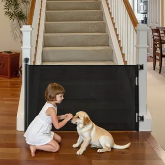 VEVOR einziehbares Babygitter Hundegitter ausziehbar auf 145 cm (B) / 980 mm (H), Treppenschutzgitter mit Sicherheitsschloss, Schutzgitter aus Netzgewebe für Treppen Flure drinnen/draußen, Schwarz VEVOR einziehbares Babygitter Hundegitter ausziehbar auf 145 cm (B) / 980 mm (H), Treppenschutzgitter mit Sicherheitsschloss, Schutzgitter aus Netzgewebe für Treppen Flure drinnen/draußen, Schwarz