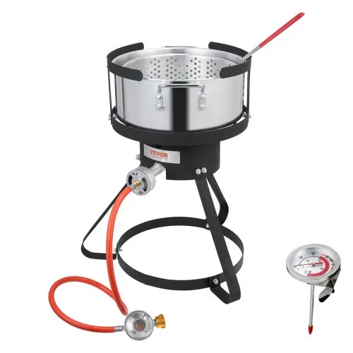 VEVOR Fisch Fritteuse Flügelfritteuse 9,35 L Propan-Fischfritteusen-Set aus Aluminium, Meeresfrüchte-Topf Outdoor mit Thermometer, Siebkorb und 54.000 BTU Propanbrennern, zum Kochen im Freien VEVOR Fisch Fritteuse Flügelfritteuse 9,35 L Propan-Fischfritteusen-Set aus Aluminium, Meeresfrüchte-Topf Outdoor mit Thermometer, Siebkorb und 54.000 BTU Propanbrennern, zum Kochen im Freien