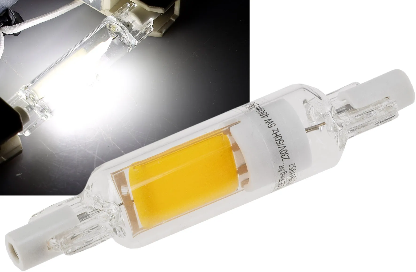 LED Strahler R7s „Glas RS78“ 360°, 510lm, 78mm, 4000k / neutralweiß LED Strahler R7s „Glas RS78“ 360°, 510lm, 78mm, 4000k / neutralweiß
