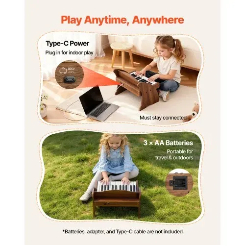 VEVOR Kinder-Keyboard, 25 Tasten, E-Piano, Holzklavier für Kinder ab 3 Jahren, Musikispielzeug mit Realistischem Klang, Dual-Power, Einstellbare Lautstärke, Musikalische Früherziehung, Walnussholz – Bild 4