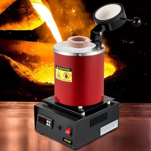 VEVOR Goldschmelzofen 1350 W 1150 ℃ Max. Temperatur, digitaler elektrischer Schmelzofen 3 kg Keramiktiegel mit Barrenmatrize & Handschuhen, zur Verarbeitung von Gold Silber Kupfer Aluminium rot – Bild 7