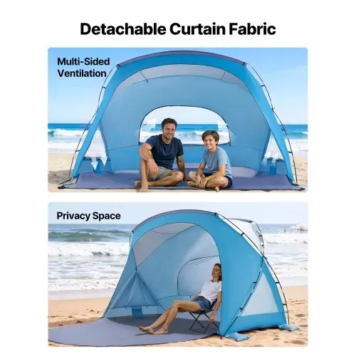 VEVOR Strandmuschel Sonnenschutz für 6 Personen, UPF 50+ Schutz, Tragbares Strandzelt mit Tragetasche & Bodenverankerungen, Stabiler Strandsonnenschirm für Camping Angeln Picknick, Sonnenzelt – Bild 4