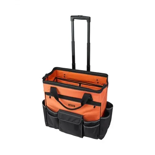 VEVOR Werkzeugtasche mit Rollen, 50 kg Tragkraft, 27 Taschen, Arbeitsrucksack mit verstellbarer Teleskopgriff & stabiler Standfuß, Werkzeugtaschen-Organizer für Bau, Mechanik, 510x310x450 mm – Bild 10