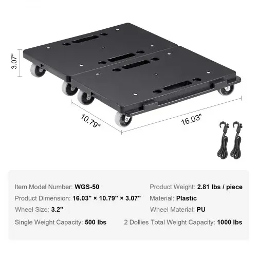 VEVOR Möbelwagen, Möbelwagen, 4 Räder, tragbare bewegliche Rollen, robust, ineinandergreifend, klein, flach, für schwere Möbel, 2 Stück, 40,6 x 27,9 cm, 227,8 kg Kapazität, schwarz – Bild 6