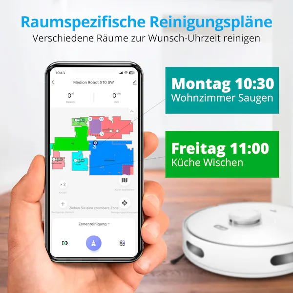 MEDION Saugroboter X10 SW, Wischfunktion, Lasernavigation, 2.700 Pa Saugkraft, No Go & Go Bereiche, präzise Kartenerstellung, mehrere Etagen, App-Steuerung – Bild 7