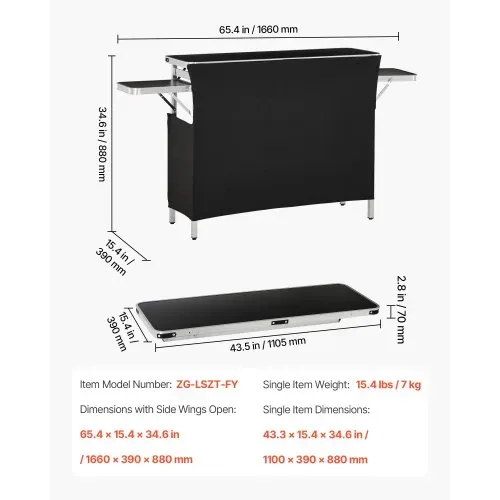 VEVOR Messetheke Klappbar, 1100x390x880 mm, Empfangstheke mit Tragetasche, Ablagefach, Rezeptionstheke, Messestand, Bartisch, Faltbare Mobile Barstation für Veranstaltungen, Partys & Messen – Bild 6