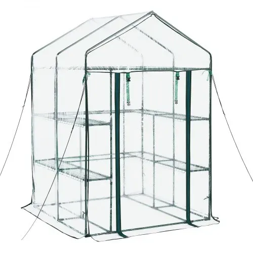 VEVOR Gewächshaus 137x137x196 cm, Foliengewächshaus, Tomatenhaus, Tomatengewächshaus mit PVC-Abdeckung, 2 Ebenen, 10 Regalböden, Aufrollbarer Reißverschlusstür, Treibhaus für Außenbereich – Bild 8
