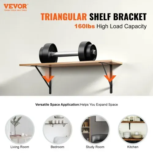 VEVOR Regalhalterung, 460 x 305 x 25 mm, 12 Stück, schwebende Regalträger, Halterungen für Regale, 3 mm dicke, mattschwarze dreieckige Regalhalterung, Regalhalter aus Stahl mit 72,6 kg Tragkraft VEVOR Regalhalterung, 460 x 305 x 25 mm, 12 Stück, schwebende Regalträger, Halterungen für Regale, 3 mm dicke, mattschwarze dreieckige Regalhalterung, Regalhalter aus Stahl mit 72,6 kg Tragkraft