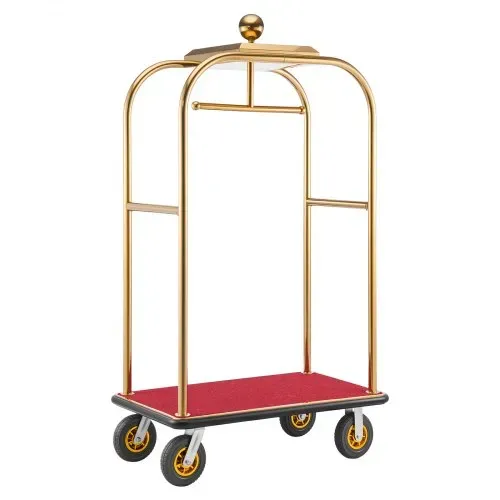 VEVOR Hotelgepäckwagen aus Edelstahl, 544,31 kg Belastbarer Kofferwagen mit 8 Zoll Gummirädern, Hotelwagen mit Rotem Teppichboden & Garderobenstange, Gewerblicher Gepäckwagen für Hotels Resorts, Gold – Bild 8