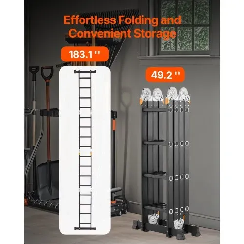 VEVOR Mehrzweckleiter, 7-in-1-Multifunktionsleiter, A-Rahmen mit 4 Stufen und Gerüstbrett, Teleskopleiter, Leitergerüst 4650 mm, strapazierfähig, 150 kg Tragkraft, für den Außenbereich – Bild 4