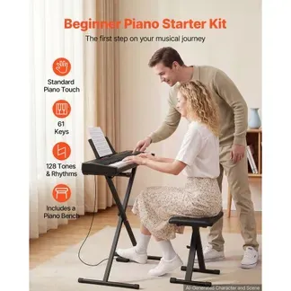 VEVOR Digitalpiano 61 Tasten Halbgewichtet E-Piano mit Ständer Klavierhocker, 128 Klänge, 128 Rhythmen, HiFi-Stereolautsprecher, 3,5-mm-Kopfhörerbuchse, Sustain-Pedal, USB/MIDI und Notenablage VEVOR Digitalpiano 61 Tasten Halbgewichtet E-Piano mit Ständer Klavierhocker, 128 Klänge, 128 Rhythmen, HiFi-Stereolautsprecher, 3,5-mm-Kopfhörerbuchse, Sustain-Pedal, USB/MIDI und Notenablage