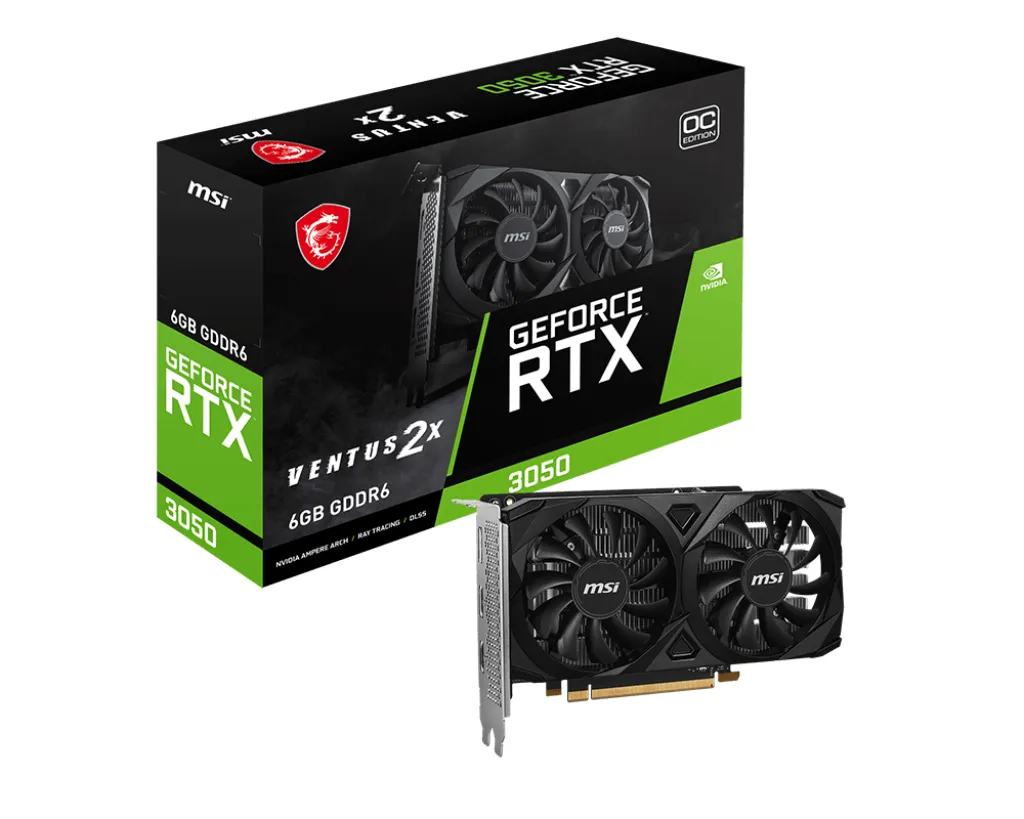 MSI VENTUS GeForce RTX 3050 2X E 6G OC NVIDIA 6 GB GDDR6 MSI VENTUS GeForce RTX 3050 2X E 6G OC NVIDIA 6 GB GDDR6
