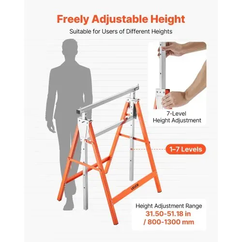 VEVOR Teleskop Arbeitsbock, 2er-Pack, Gerüstböcke, 200 kg Tragkraft, Unterstellbock, 800–1300 mm höhenverstellbar, mit rutschfesten Fußpolstern, für Holzarbeiten, Tischler & Bauunternehmer – Bild 3