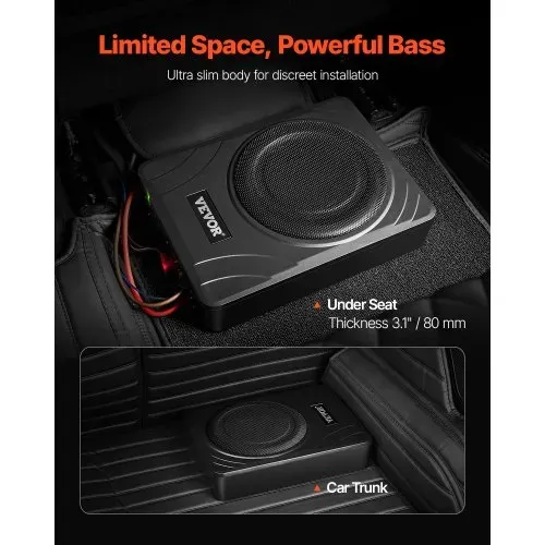 VEVOR Untersitz Auto Subwoofer 300 W schlanker Auto Subwoofer mit Stromversorgung, Subsystem mit eingebautem Verstärker, Hoch-/Niedrigpegel-Eingang und Lautstärkeregler für SUVs Lkws Wohnmobile VEVOR Untersitz Auto Subwoofer 300 W schlanker Auto Subwoofer mit Stromversorgung, Subsystem mit eingebautem Verstärker, Hoch-/Niedrigpegel-Eingang und Lautstärkeregler für SUVs Lkws Wohnmobile