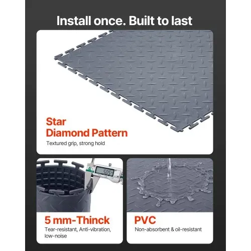 VEVOR PVC Garagenboden, 16er-Pack 513x513x5 mm, Werkstattboden, Industrieboden, Klick Verlegung, rutschfeste PVC-Matten mit Diamantplatte für Werkstatt, Lager, Werkzeugraum, Graphitgrau – Bild 2