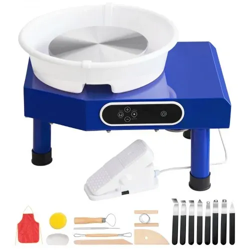 VEVOR Töpferscheibe 25 cm Keramikscheibe Keramik Rad Maschine 60-300 U/min, mit Fußpedal Abnehmbares ABS-Becken LCD-Bedienfeld Modellierwerkzeug & Schürze für Heimwerkerprojekte – Bild 8