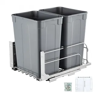 VEVOR ausziehbarer Abfallbehälter (35 Qt x2), doppelter Unterbau-Küchenabfallbehälter, Mülleimer mit Türsatz & Soft-Close-Schieberegler, für Küchenschrank Spüle unter der Theke (grau) VEVOR ausziehbarer Abfallbehälter (35 Qt x2), doppelter Unterbau-Küchenabfallbehälter, Mülleimer mit Türsatz & Soft-Close-Schieberegler, für Küchenschrank Spüle unter der Theke (grau)