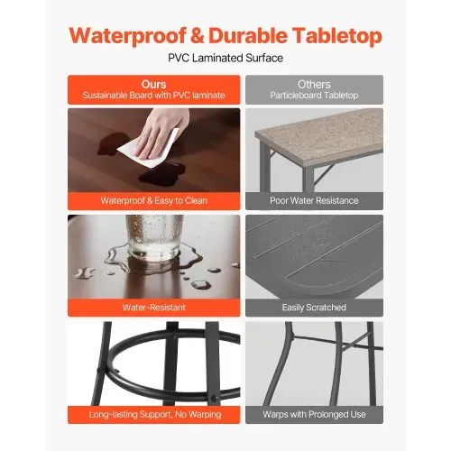 VEVOR Bartisch, 600 x 600 x 1000 mm, Bistrotisch, Stehtisch mit Metallgestell, Runde Esstische, Küchentisch, Tresentisch, Partytisch, Gartenmöbel für Balkon, Garten, Poolrand – Bild 3