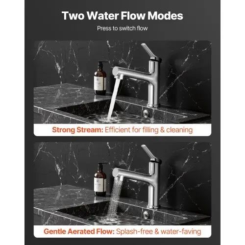 VEVOR Waschtischarmatur Wasserhahn aus gebürstetem Nickel & Edelstahl, Waschbeckenarmatur Küchenwasserarmaturen mitAusziehbrause wassersparend, Einhebelmischer für Badezimmer Wohnmobil Bar-Spüle – Bild 2