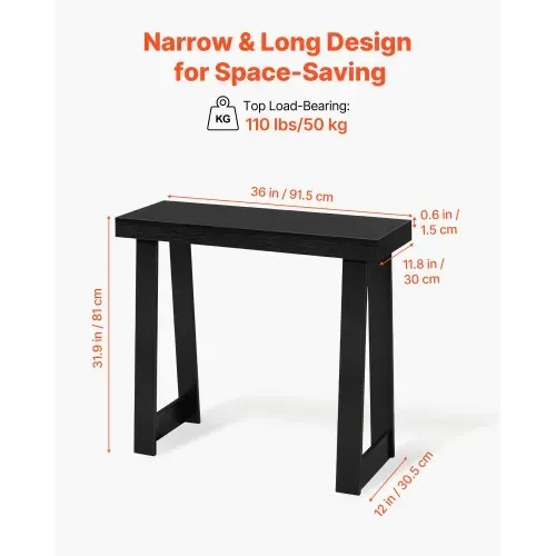 VEVOR Konsolentisch Eingangtisch hinter dem Sofa (91,5 x 30,5 x 81 cm / L x B x H), rechteckiger Beistelltisch aus Mehrschichtplatte für Flur Schlafzimmer Wohnzimmer Foyer, Flurtisch Schwarz Modern – Bild 2