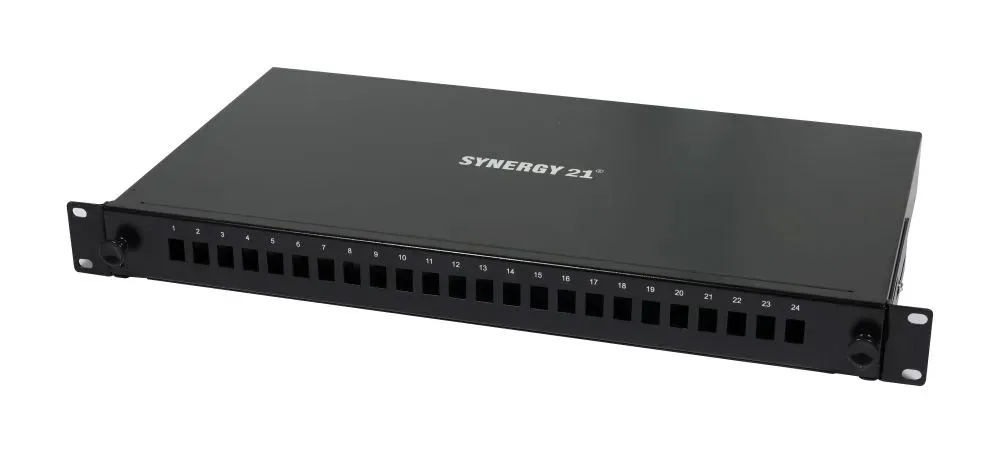 LWL-Patchpanel für 24xLC-Duplex-Buchsen, 19″/1HE, ohne LC-Kupplungen, Schwarz, Synergy 21, LWL-Patchpanel für 24xLC-Duplex-Buchsen, 19″/1HE, ohne LC-Kupplungen, Schwarz, Synergy 21,