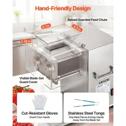 VEVOR Fleischschneidemaschine 850 W, Fleischschneider 5 mm Schnittstärke, Ideal zum Zerkleinern von Fleisch ohne Knochen & Weichem Gemüse, Schneidemaschine für Küche, Restaurant & Supermarkt – Bild 3