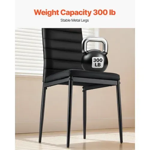 VEVOR moderner Esszimmerstuhl (4 Stk.) eleganter gepolsterter Leder-Beistellstuhl (136 kg belastbar) für Esstische, platzsparender Küchentischstuhl mit dicken Kissen & Metallbeinen, Schwarz Café – Bild 2