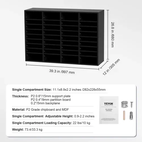 VEVOR 997 x 305 x 680 mm Briefablage Schreibtisch Organizer, 2,3–5,6 cm Einstellbar A4 Stapelbar Quer, Papierablage, Aufbewahrung Schreibtisch Ablagesystem Organisation, Ablage (Schwarz, 36 Fächer) – Bild 6