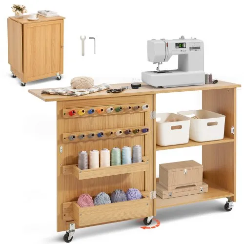 VEVOR klappbarer Nähtisch Mehrzweck Nähmaschinentisch mit Rädern & Regalen & Ablagefächern & Holzstiften & magnetischen Türen, Nähmaschine Holzfarbe faltbar (1170 x 400 x 778 mm) VEVOR klappbarer Nähtisch Mehrzweck Nähmaschinentisch mit Rädern & Regalen & Ablagefächern & Holzstiften & magnetischen Türen, Nähmaschine Holzfarbe faltbar (1170 x 400 x 778 mm)