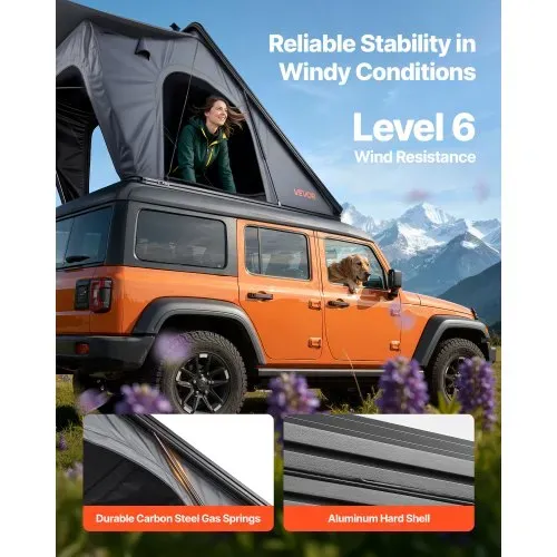 VEVOR Autodachzelt Hartschalen für 2-3 Personen, Campingzelt aus Aluminium mit Dreifarbiger LED-Beleuchtung & 1 Fenster, Wasserfest & Windicht, für Jeep SUV Pickup, 256 x 222 x 152 cm (Aufgeklappt) – Bild 2
