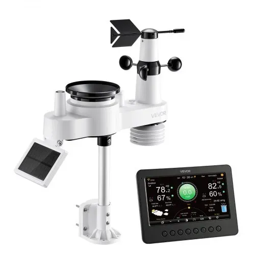VEVOR 7-in-1 WLAN-Wetterstation, 7-Zoll-TFT-Display, solarbetriebener Außensensor, Wettercenter zur Wettervorhersage, Windgeschwindigkeit, Windrichtung, Temperatur, Luftfeuchtigkeit, Niederschlag – Bild 8