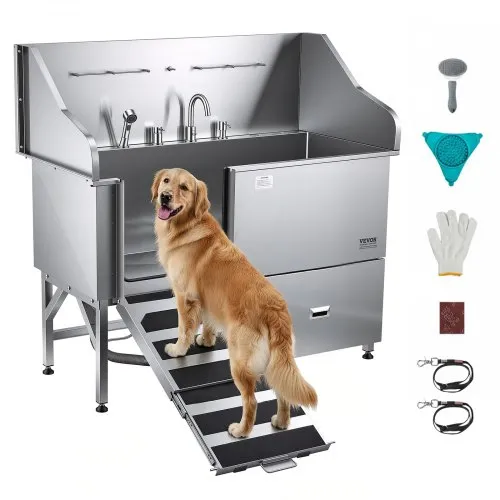 VEVOR 304 Edelstahl-Hundewaschstation, 154,9 cm große Pflegebadewanne mit rutschfester, flacher Rampe, Schublade, Warm- und Kaltwasserhahn, All-in-One-Badewanne für Pflegesalons, für alle Größen geeignet (linke Tür) VEVOR 304 Edelstahl-Hundewaschstation, 154,9 cm große Pflegebadewanne mit rutschfester, flacher Rampe, Schublade, Warm- und Kaltwasserhahn, All-in-One-Badewanne für Pflegesalons, für alle Größen geeignet (linke Tür)