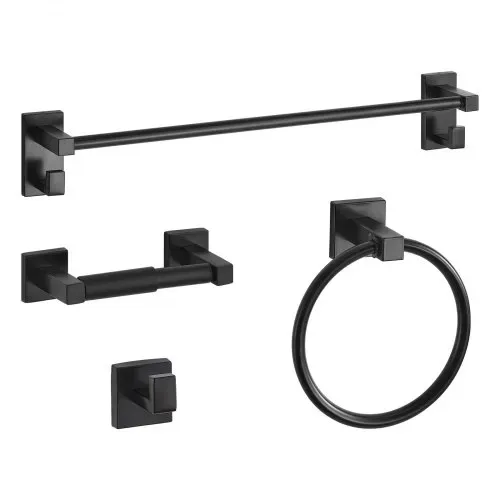 VEVOR Badezimmer Hardware Zubehör Set aus SUS201 Edelstahl (4-tlg.) inkl. Handtuchstange & Handtuchhalter (runder Ring) & Haken & Toilettenpapierhalter, für Badezimmer, Wandmontage Schwarz – Bild 8