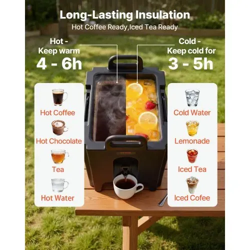 VEVOR Heiß- und Kaltgetränkespender Getränkespender 37,6 L, LDPE Heiß- und Kaltwasserbrunnen Großer Getränkespender mit Zapfen für Kaffee, Kalte Milch, Wasser, Saft usw. Isolierkanne 1-2 Personen VEVOR Heiß- und Kaltgetränkespender Getränkespender 37,6 L, LDPE Heiß- und Kaltwasserbrunnen Großer Getränkespender mit Zapfen für Kaffee, Kalte Milch, Wasser, Saft usw. Isolierkanne 1-2 Personen