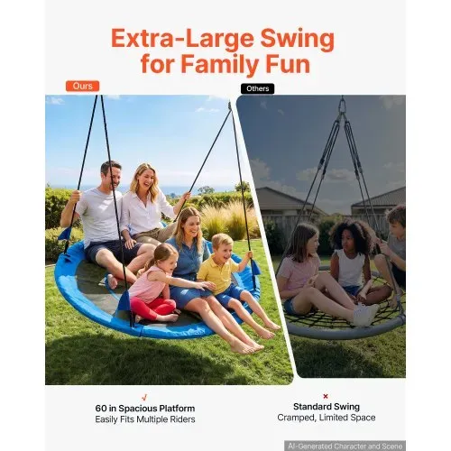 VEVOR Nestschaukel ⌀149 cm Tellerschaukel Familienschaukel 317 kg Blau, Schaukel für Outdoor & Indoor, 360° Drehbar, Schaukelsitz aus 900D Oxford-Gewebe mit 2 Aufhängegurten & Verstellbaren Seilen VEVOR Nestschaukel ⌀149 cm Tellerschaukel Familienschaukel 317 kg Blau, Schaukel für Outdoor & Indoor, 360° Drehbar, Schaukelsitz aus 900D Oxford-Gewebe mit 2 Aufhängegurten & Verstellbaren Seilen