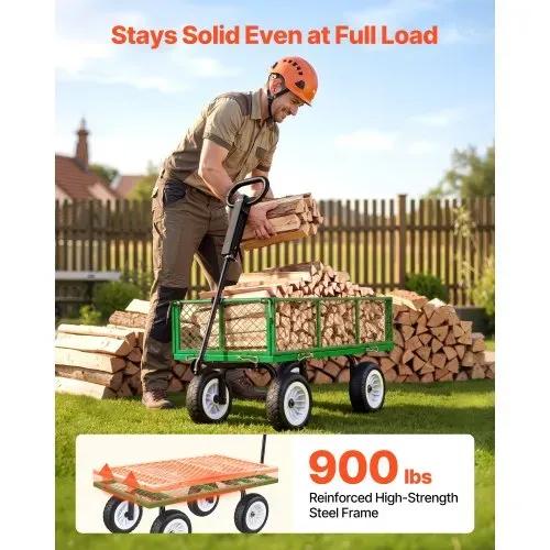 VEVOR Bollerwagen 408,2 kg Tragkraft, Gartenwagen mit PU-Reifen, Stahl-Transportwagen mit Verstellbarem Griff, Abnehmbaren Seitenwänden, Gerätewagen zur Befestigung an ATV oder Traktor, Grün VEVOR Bollerwagen 408,2 kg Tragkraft, Gartenwagen mit PU-Reifen, Stahl-Transportwagen mit Verstellbarem Griff, Abnehmbaren Seitenwänden, Gerätewagen zur Befestigung an ATV oder Traktor, Grün