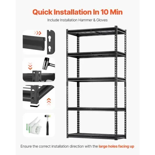 VEVOR Lagerregale, 907 kg, 5-stufiges Schwerlastregal für die Garage, 406,4x914,4x1828,8mm, verstellbares Steckregal, Industrieregal, Allzweckregal, Kellerregal für Küche, Lager, Keller, schwarz – Bild 4